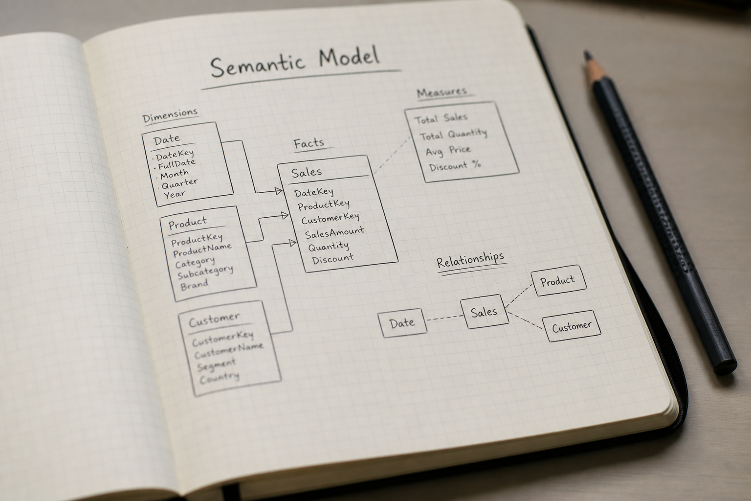 Notebook sketch of a semantic model